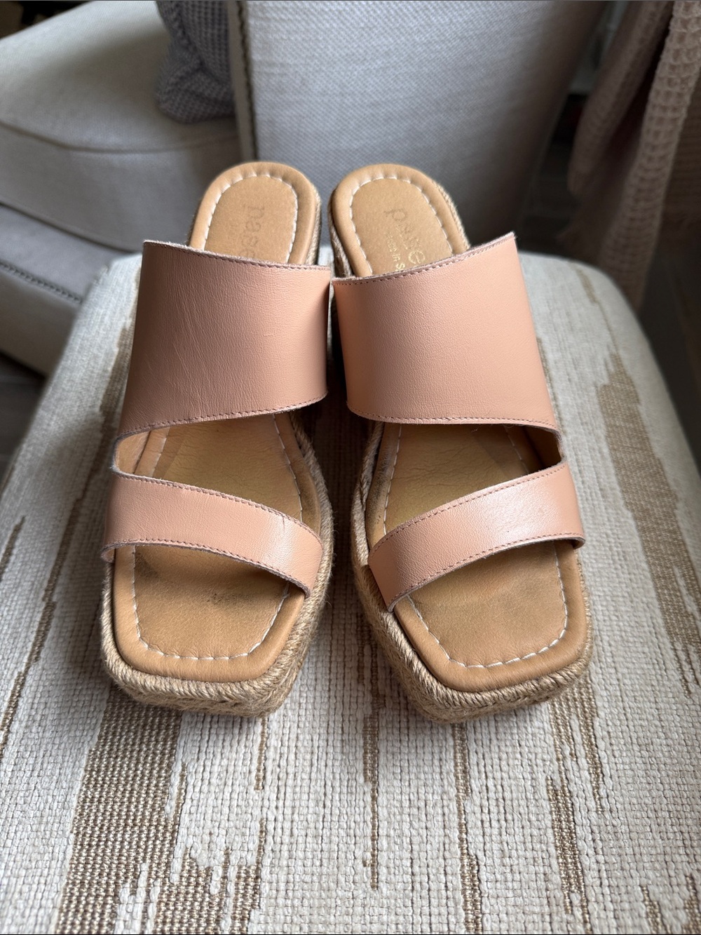 Paseart Women’s Tan Slide Espadrille Sandals 38 7.5
